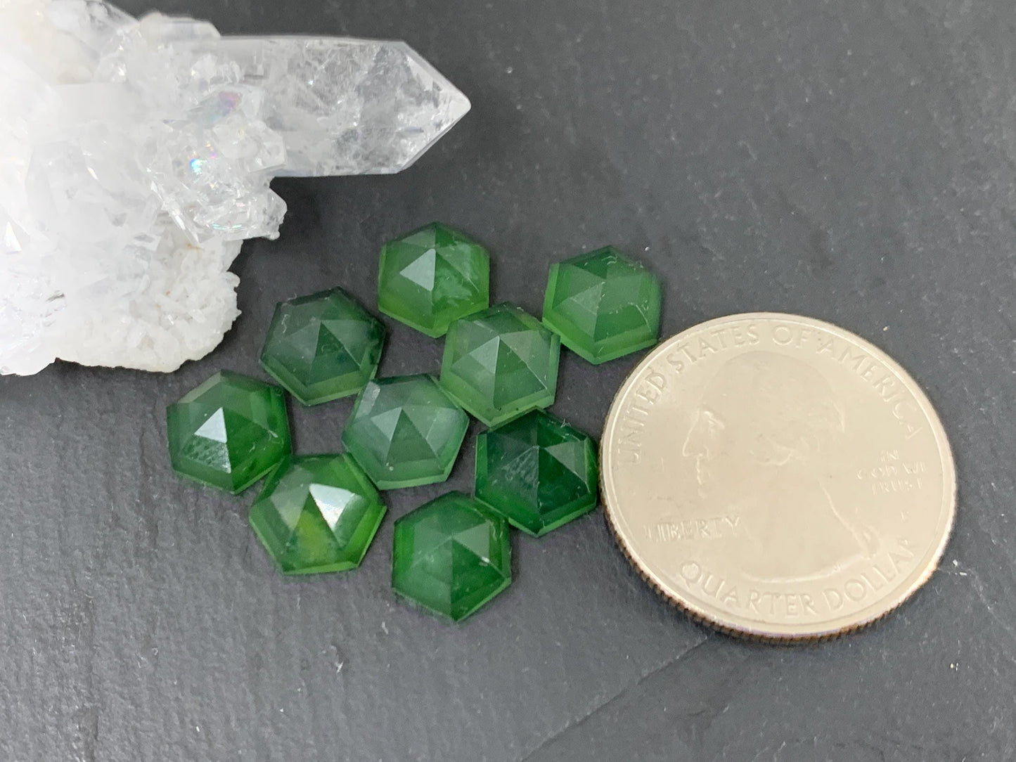 Faceted Serpentine hexagon 8mm cabochon