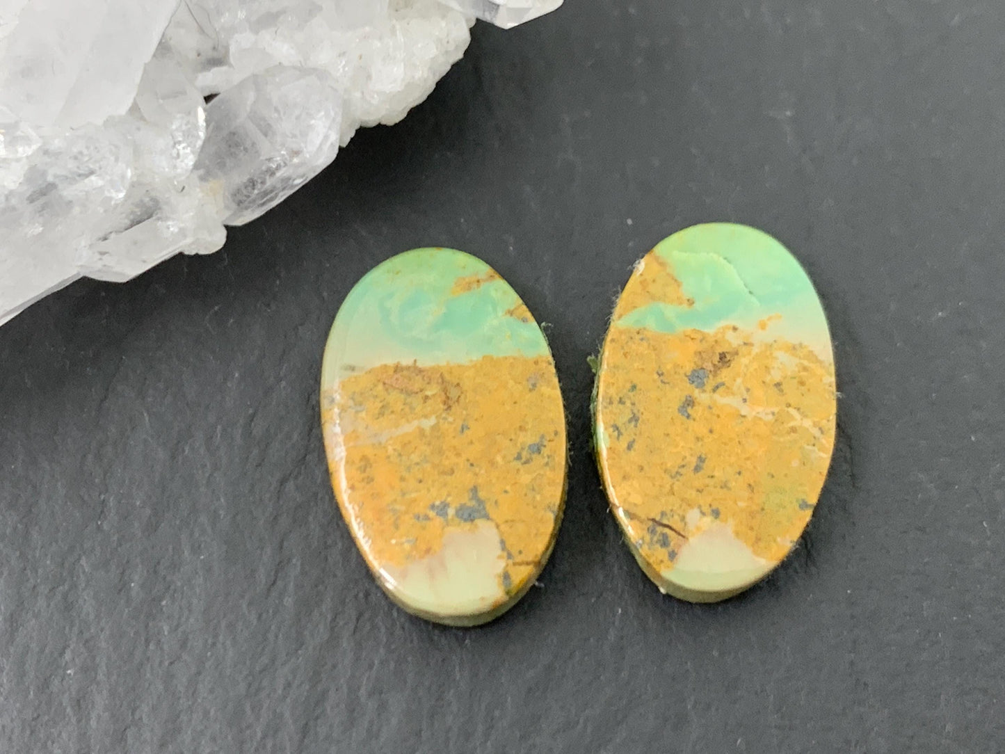 Tibetan Turquoise Pair 10x16mm Cabochon - Hand Cut Cabochon