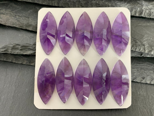 Faceted Amethyst marquise 12x30mm cabochon - Calibrated Cabochons