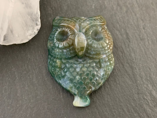 Ocean Jasper owl top drilled 25x35mm cabochon carving