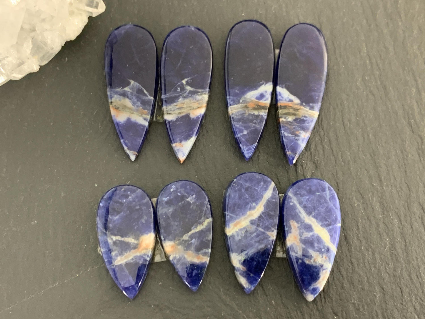 Natural Sodalite pair 21-30mm long cabochon
