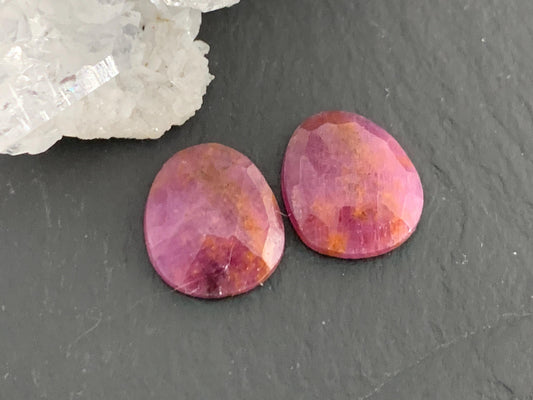 Faceted Ruby pair 10x12x3mm cabochon
