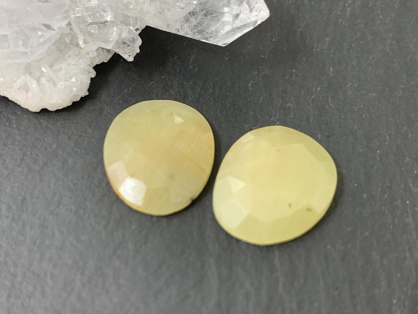 Faceted Yellow Sapphire pair 12x14x3mm cabochon