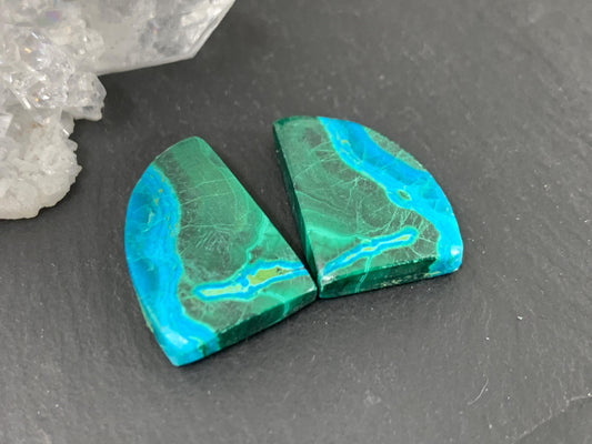 Malachite Chrysocolla free form 13x19x4mm cabochon pair