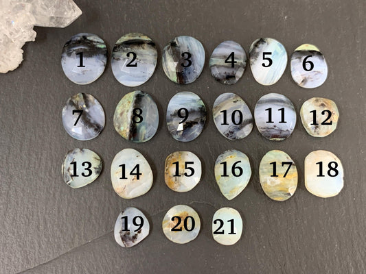 Faceted Peruvian Opal oval, pear 10-17mm long cabochon