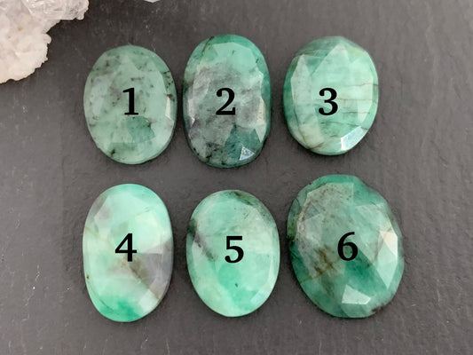 Faceted Emerald oval 15-16mm long cabochon