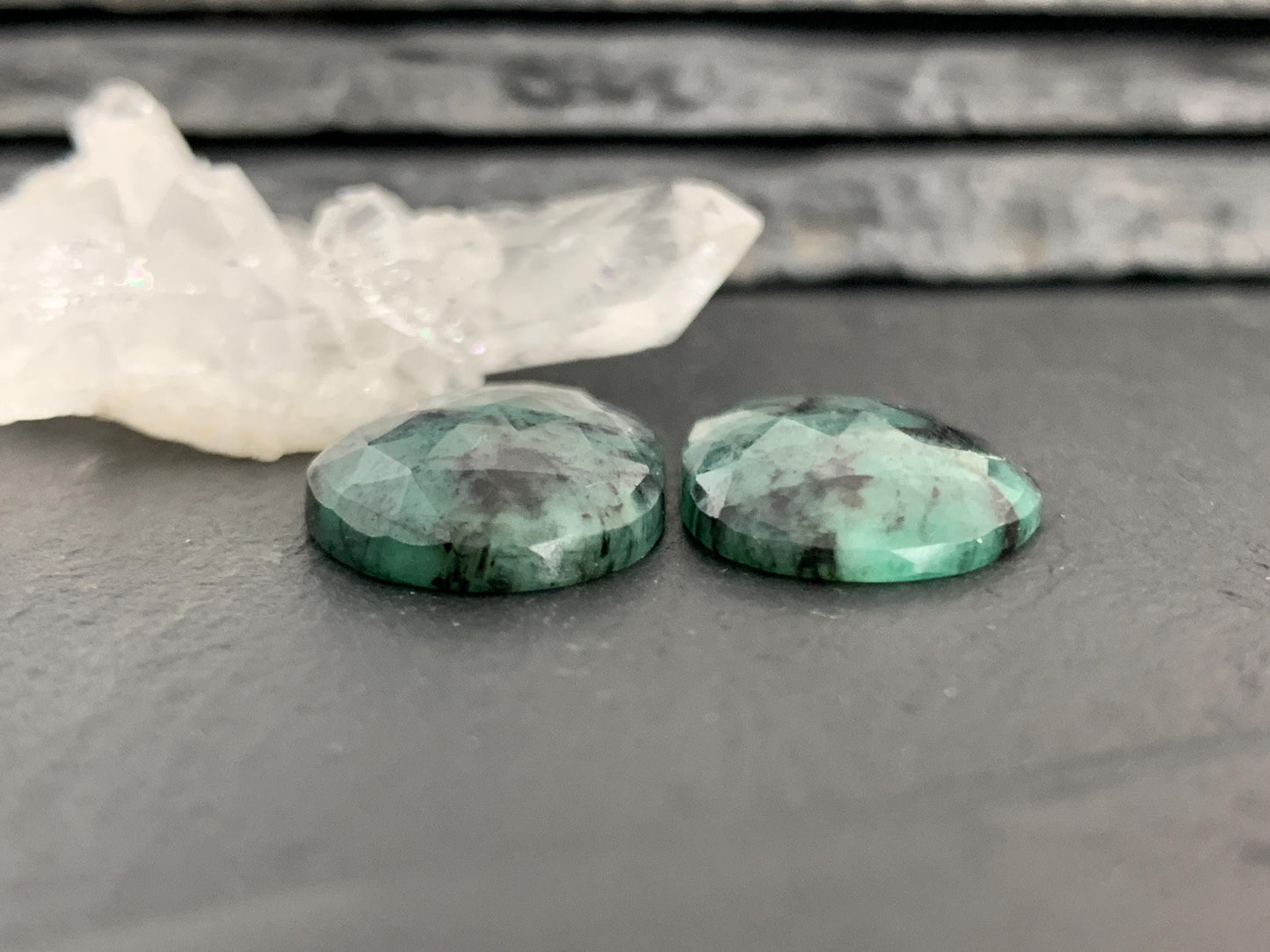 Faceted Emerald Pair 15x24x4mm cabochon