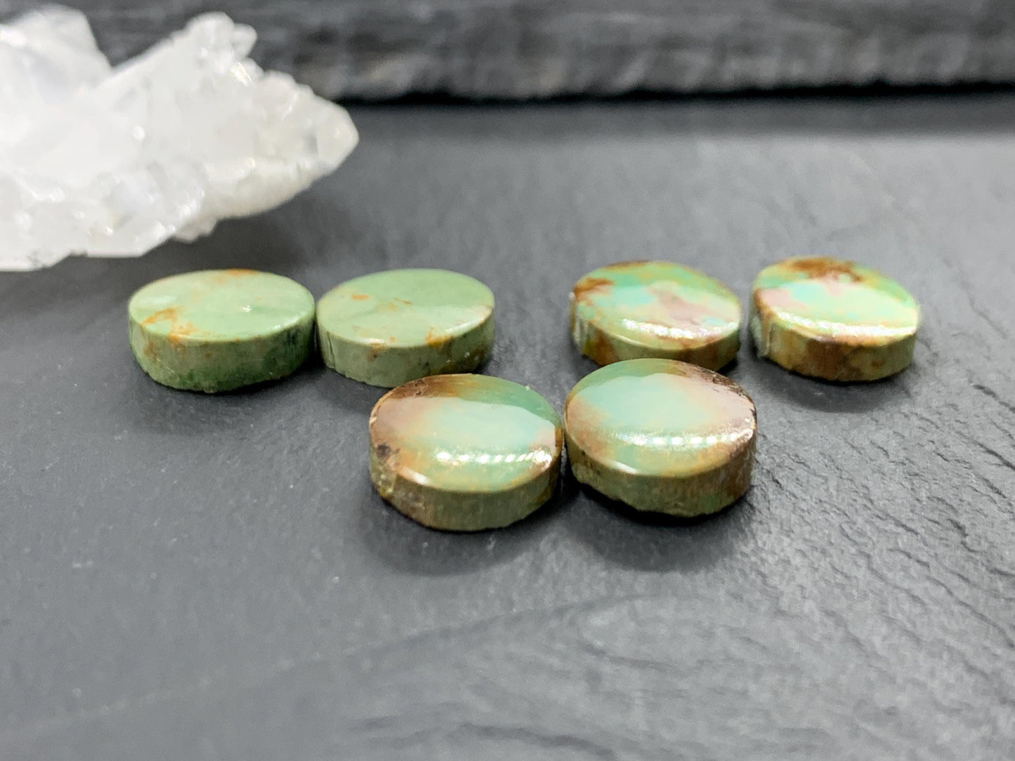Tibetan Turquoise Pair 13-14mm long Cabochon - Hand Cut Cabochon
