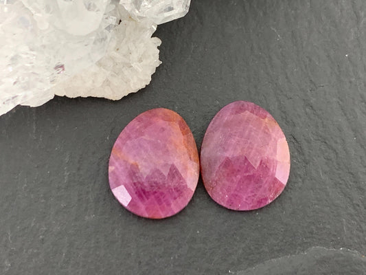 Faceted Ruby pair 10x12x2.5mm cabochon
