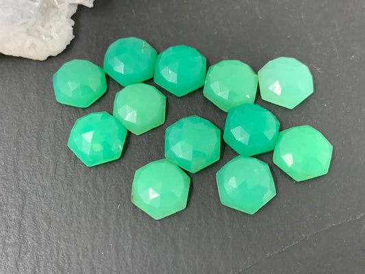 Faceted Chrysoprase hexagon 8mm cabochon