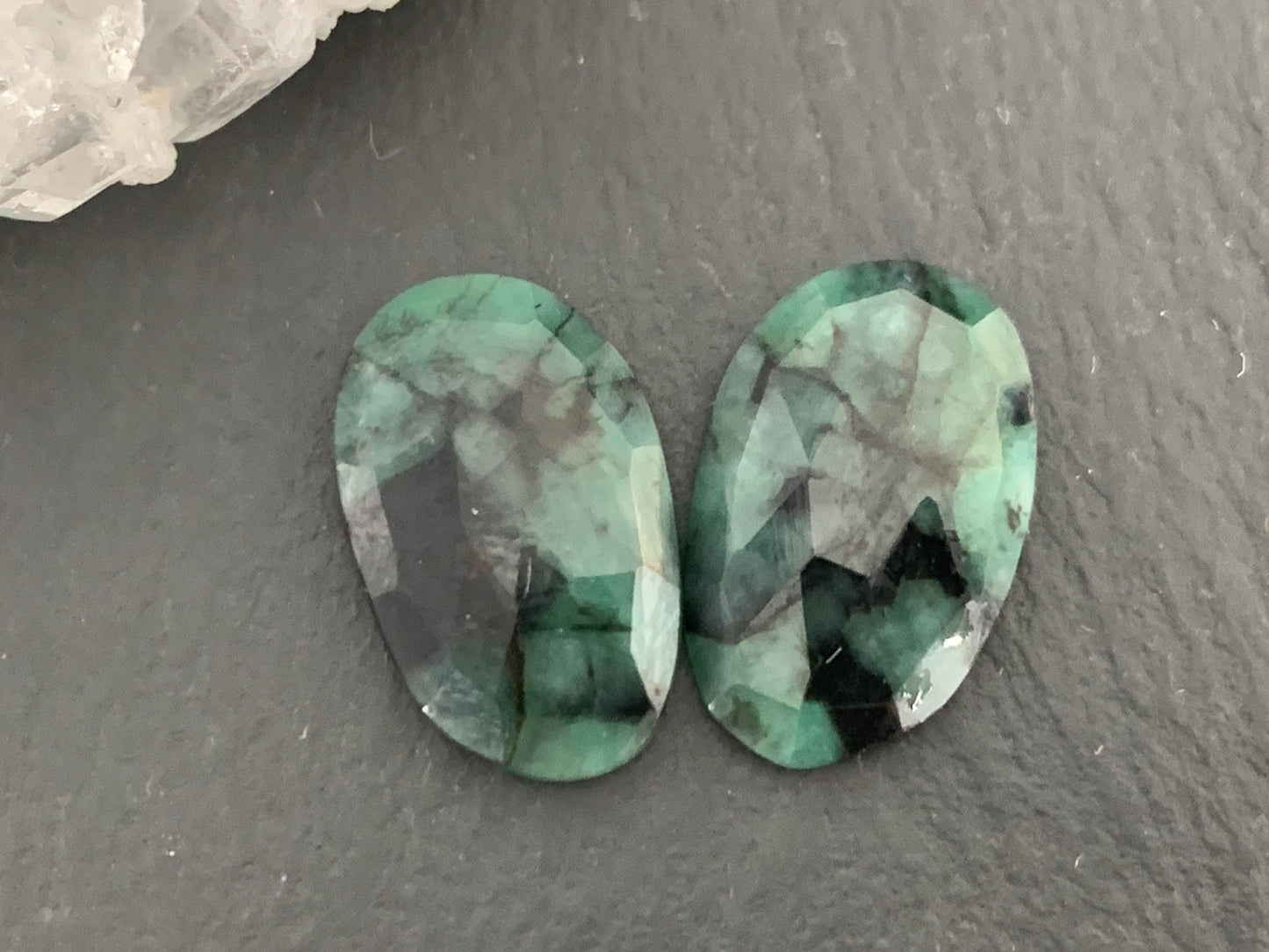 Faceted Emerald Pair 11x17x3mm cabochon