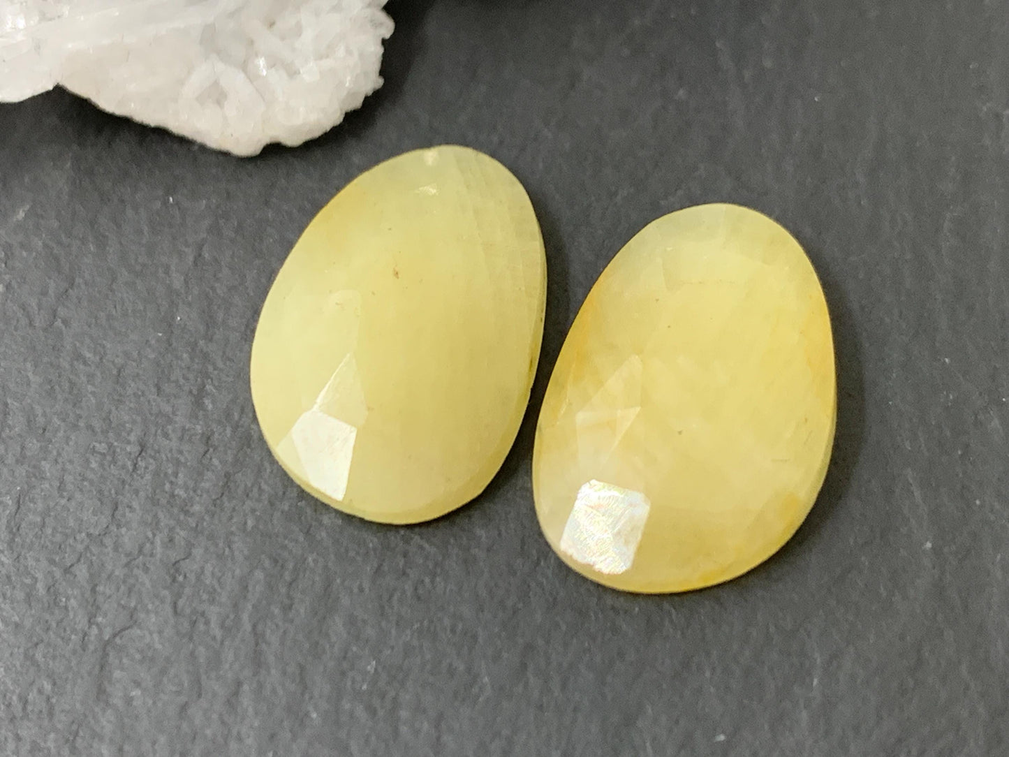 Faceted Yellow Sapphire pair 11x16x3mm cabochon