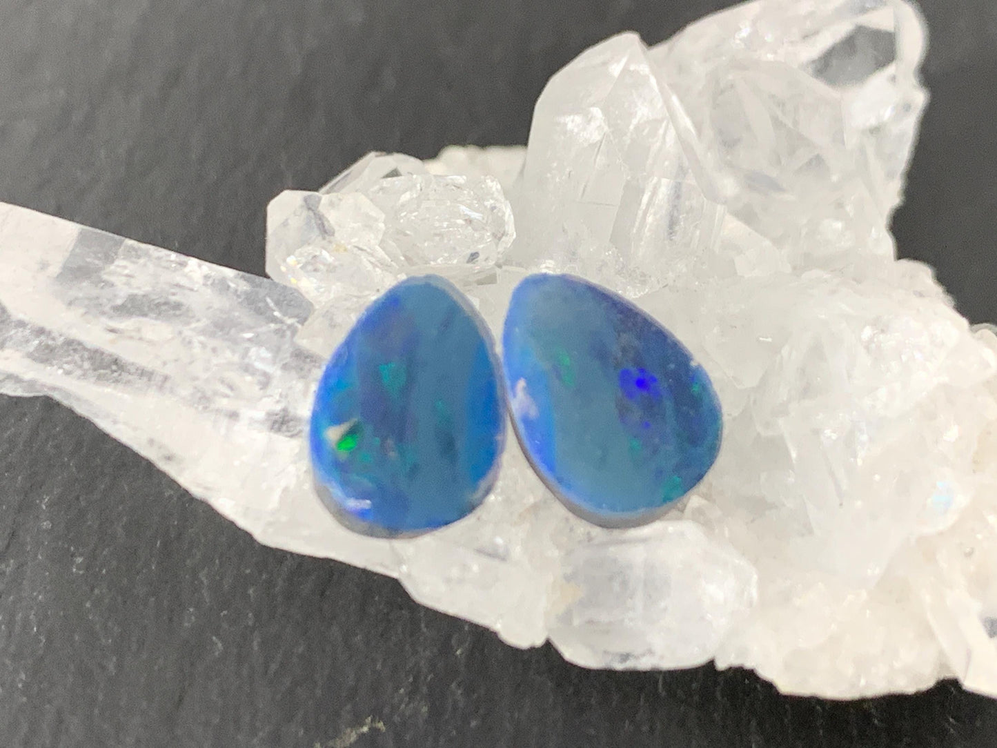 Australian Opal doublet 7x9x3mm pair of cabochons - pear