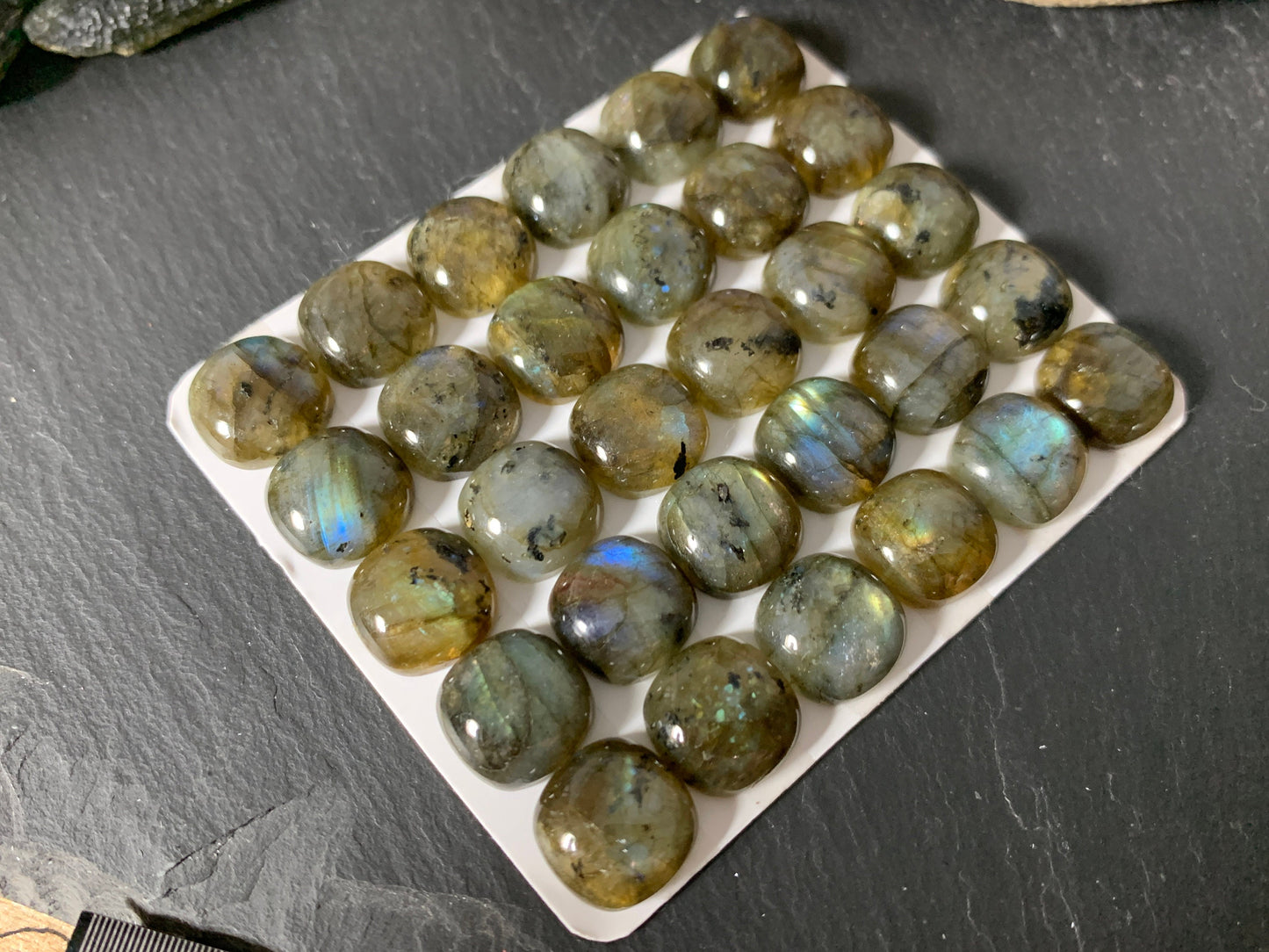 Labradorite square cushion 12mm cabochon - Calibrated Cabochons