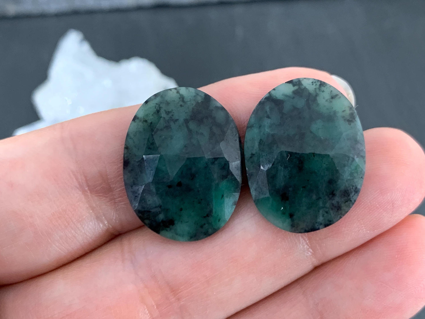 Faceted Emerald Pair 17x22x4mm cabochon