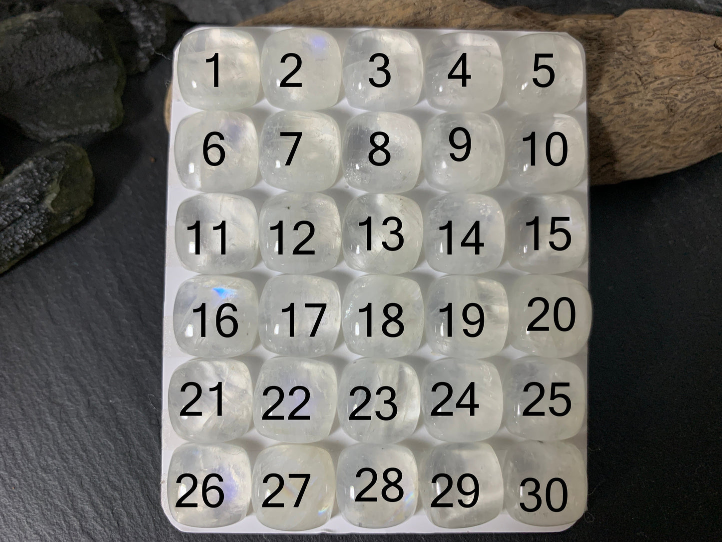 Rainbow Moonstone square cushion 12mm cabochon - Calibrated cabochons
