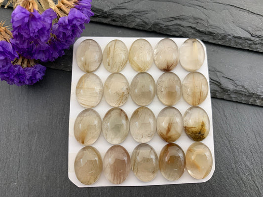Gold Rutilated Quartz oval 12x16mm cabochon  - Calibrated cabochon