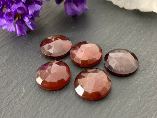 Faceted Hessonite Garnet round 12mm cabochon