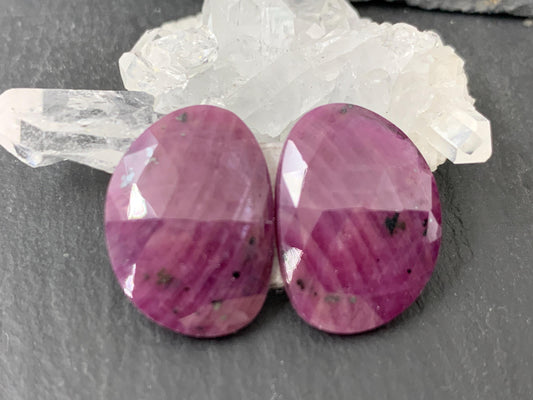 Faceted Ruby pair 14x19x3.5mm cabochon