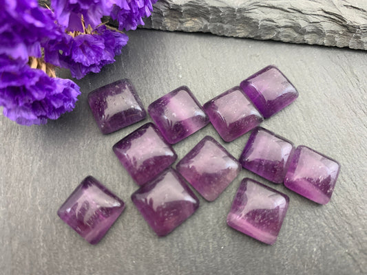 Purple Fluorite square 12mm Cabochon - Calibrated Cabochons