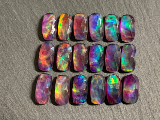 Faceted Aurora Opal 7x14mm cabochon - Doublet cabochon