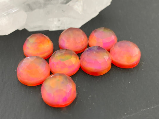 Faceted Aurora Opal round 10mm cabochon - Doublet cabochons
