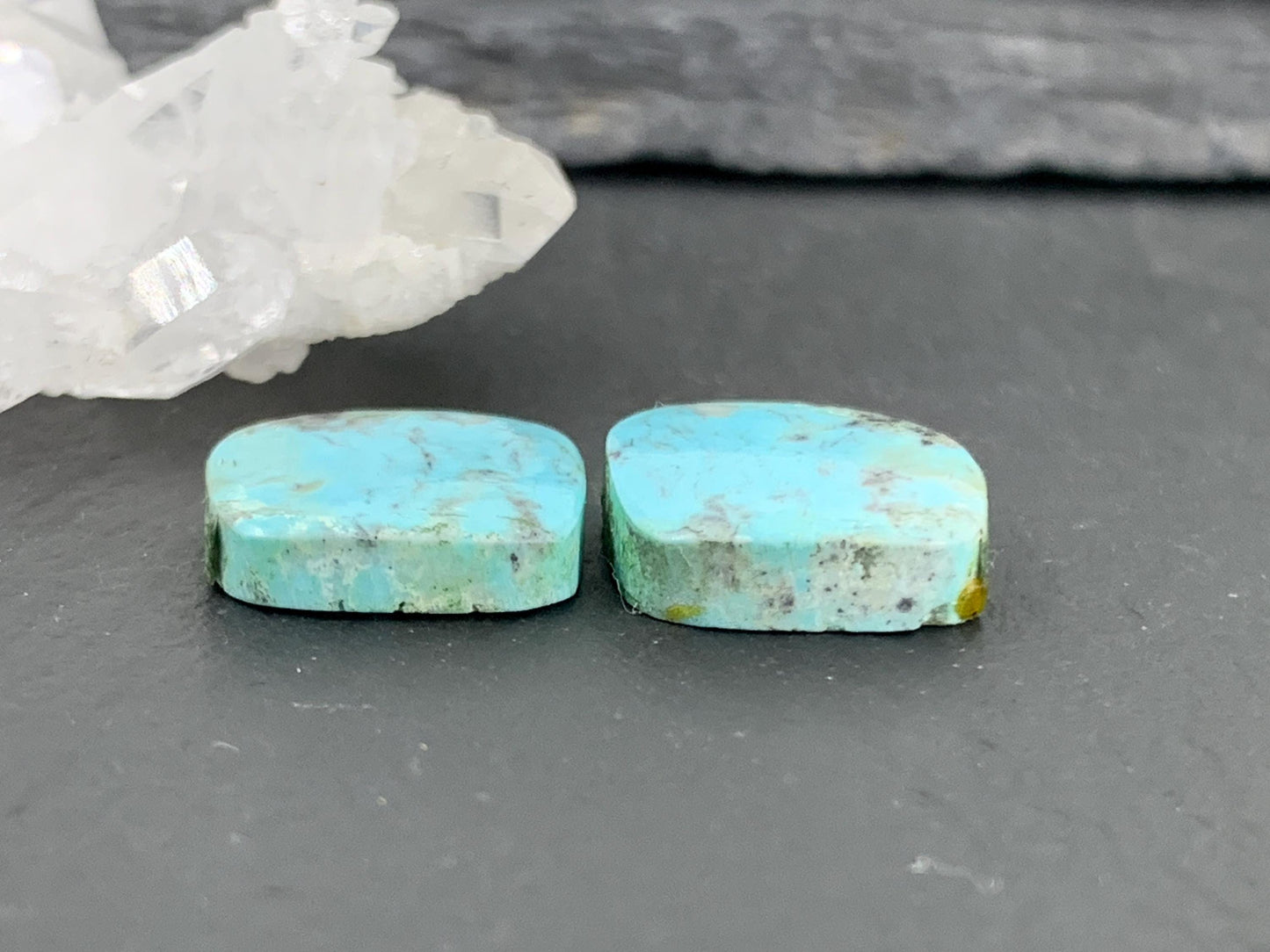 Tibetan Turquoise Pair 12.5mm Cabochon - Hand Cut Cabochon