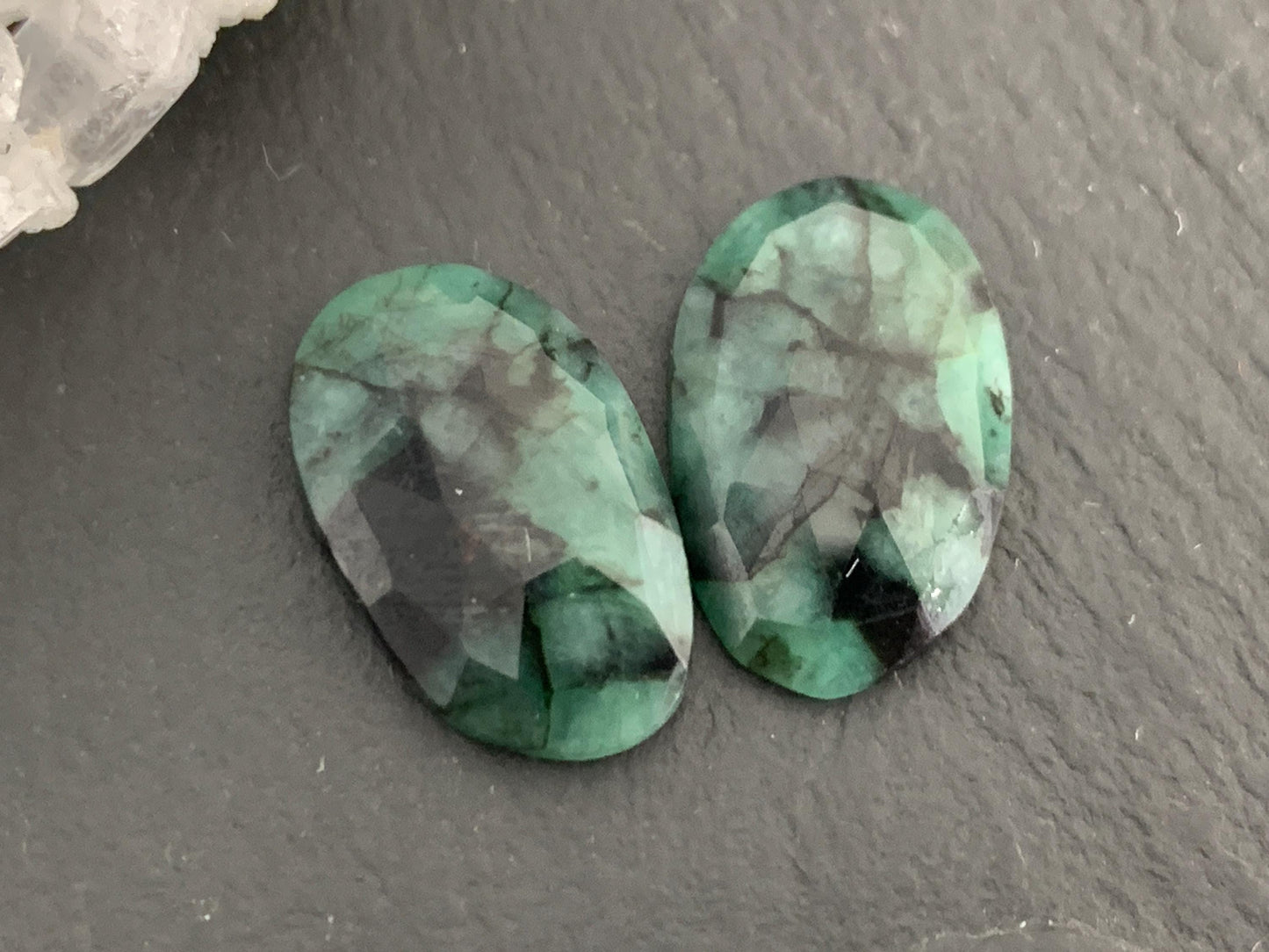 Faceted Emerald Pair 11x17x3mm cabochon