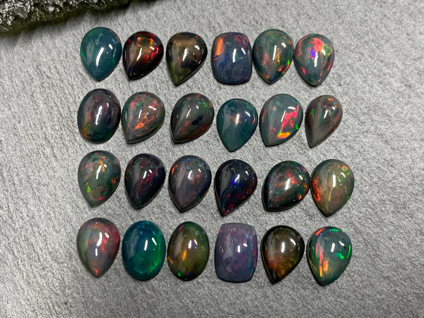 Black Ethiopian Opal pear, rectangle 6x8mm cabochon