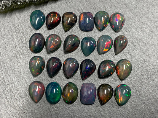 Black Ethiopian Opal pear, rectangle 6x8mm cabochon