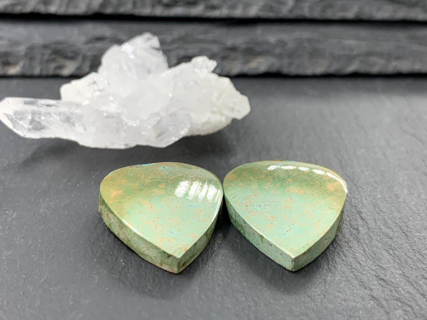 Tibetan Turquoise Pair 19x22mm Cabochon - Hand Cut Cabochon