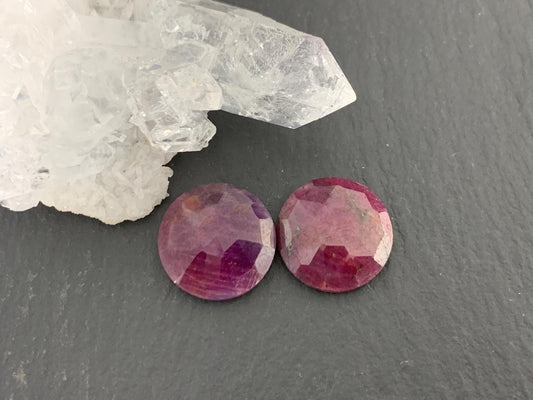 Faceted Ruby pair 12mm cabochon