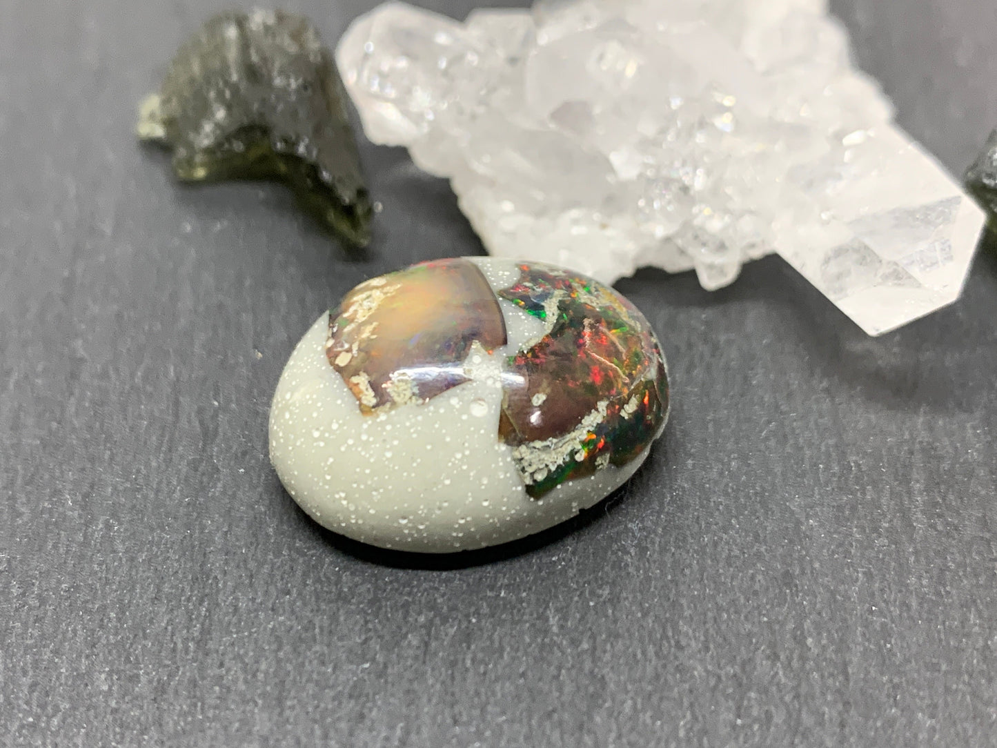 Ethiopian Opal Cabochon – Stabilized Welo Opal with Bright Play of Color - 18x22x9mm