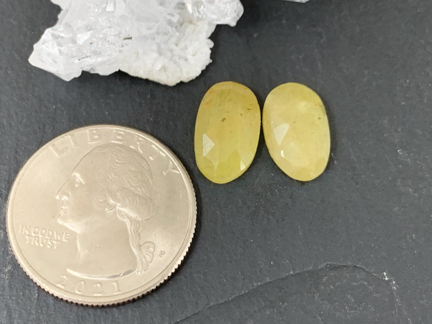 Faceted Yellow Sapphire pair 8x14x3.5mm cabochon