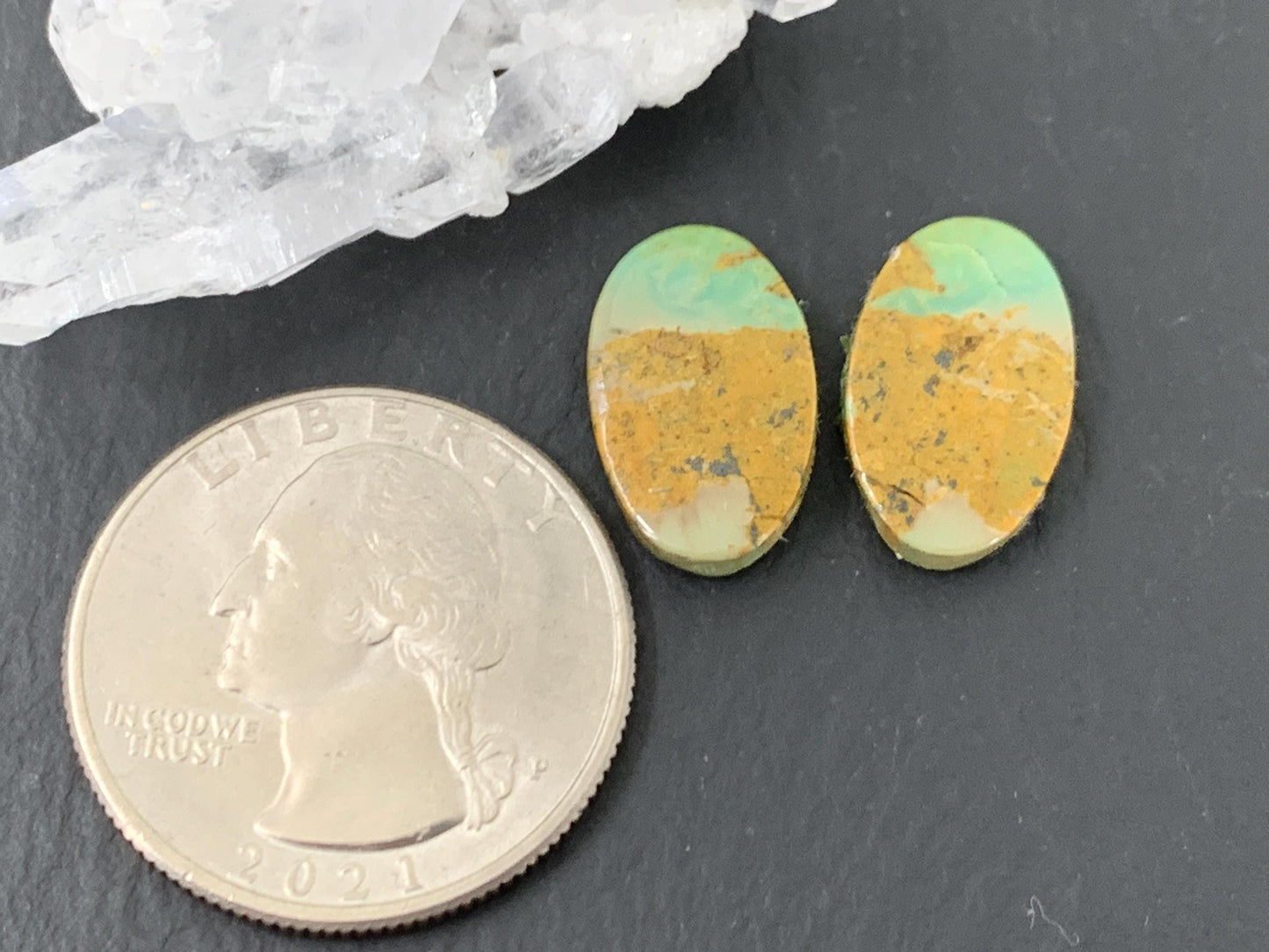 Tibetan Turquoise Pair 10x16mm Cabochon - Hand Cut Cabochon