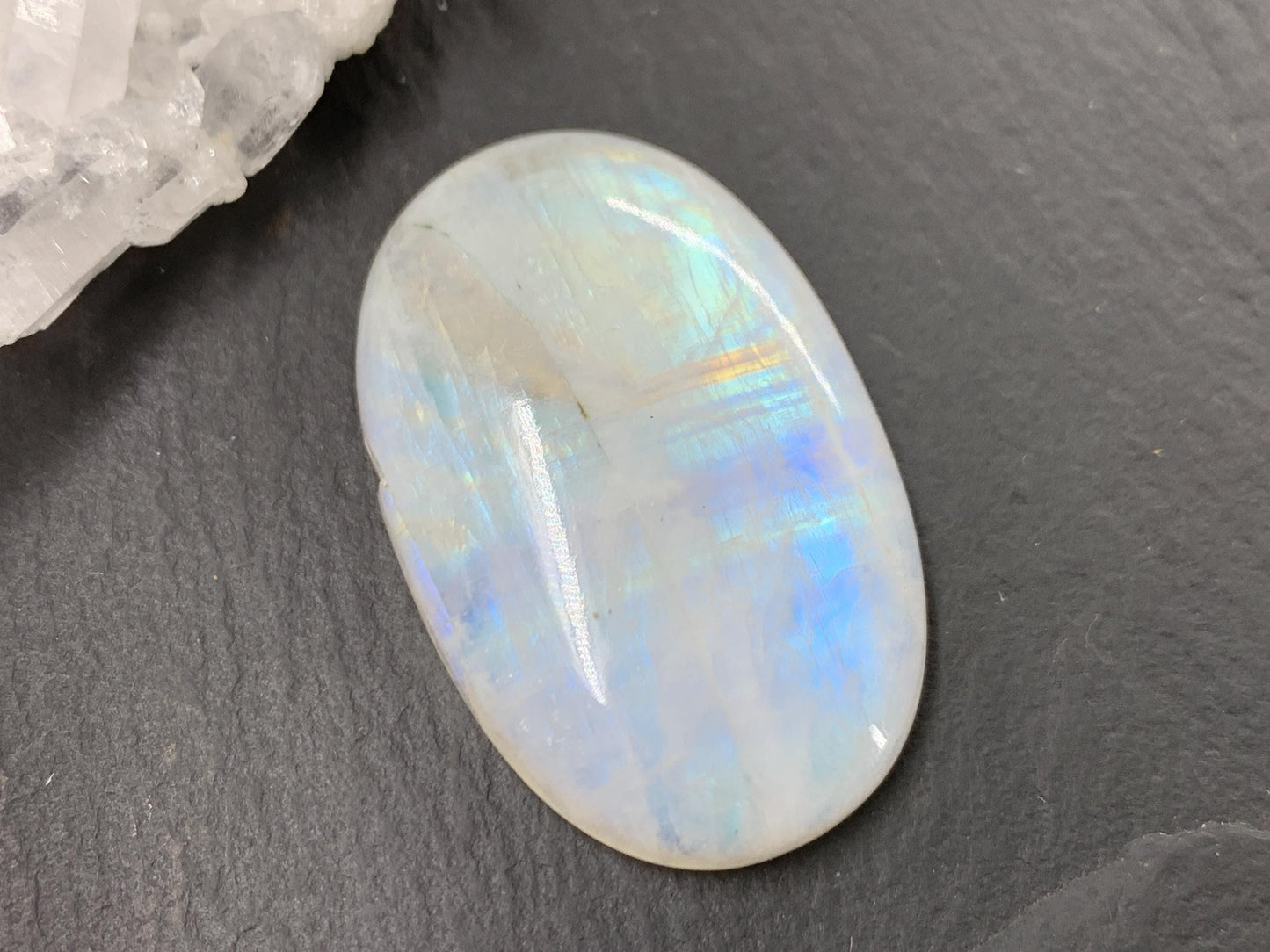 Rainbow Moonstone 35x22x7mm cabochon. Second quality cabochon