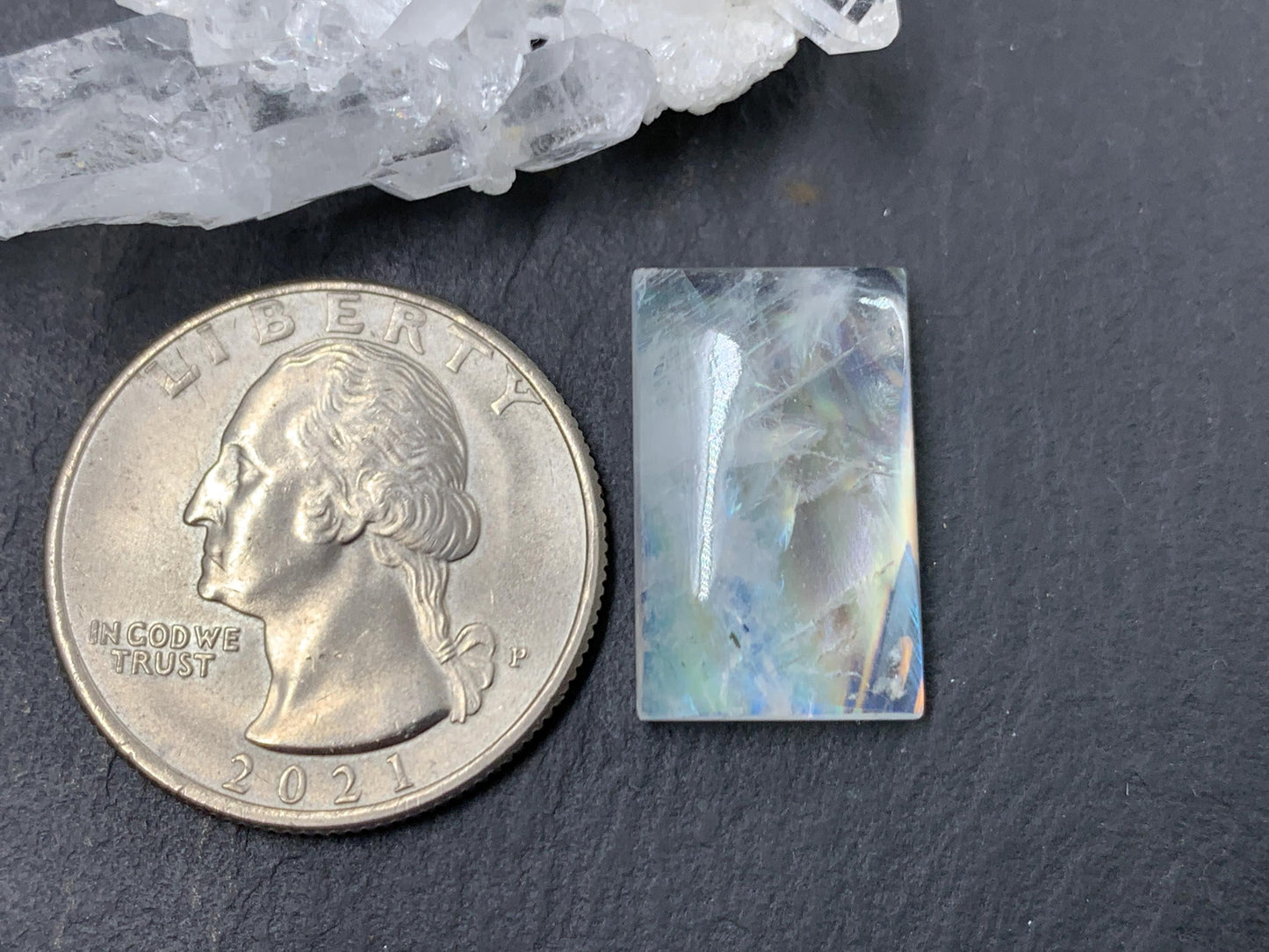 Rainbow Moonstone rectangle 19x12x5mm cabochon