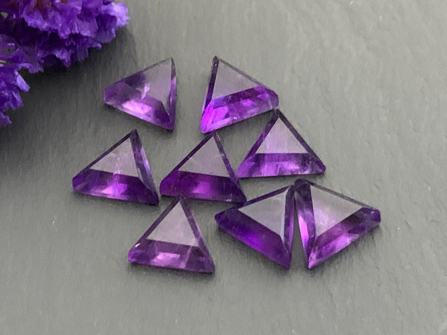 Faceted Amethyst triangle 10mm cabochon