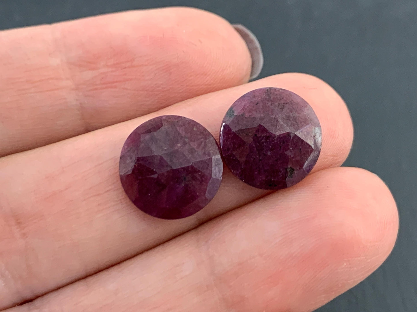 Faceted Ruby pair 12mm cabochon