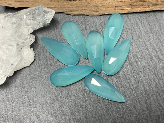 Faceted Aqua Chalcedony pear 8x21mm cabochon