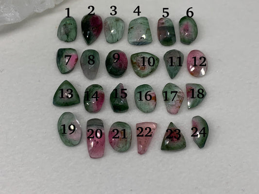Faceted Watermelon Tourmaline 8-10mm long cabochon - second quality