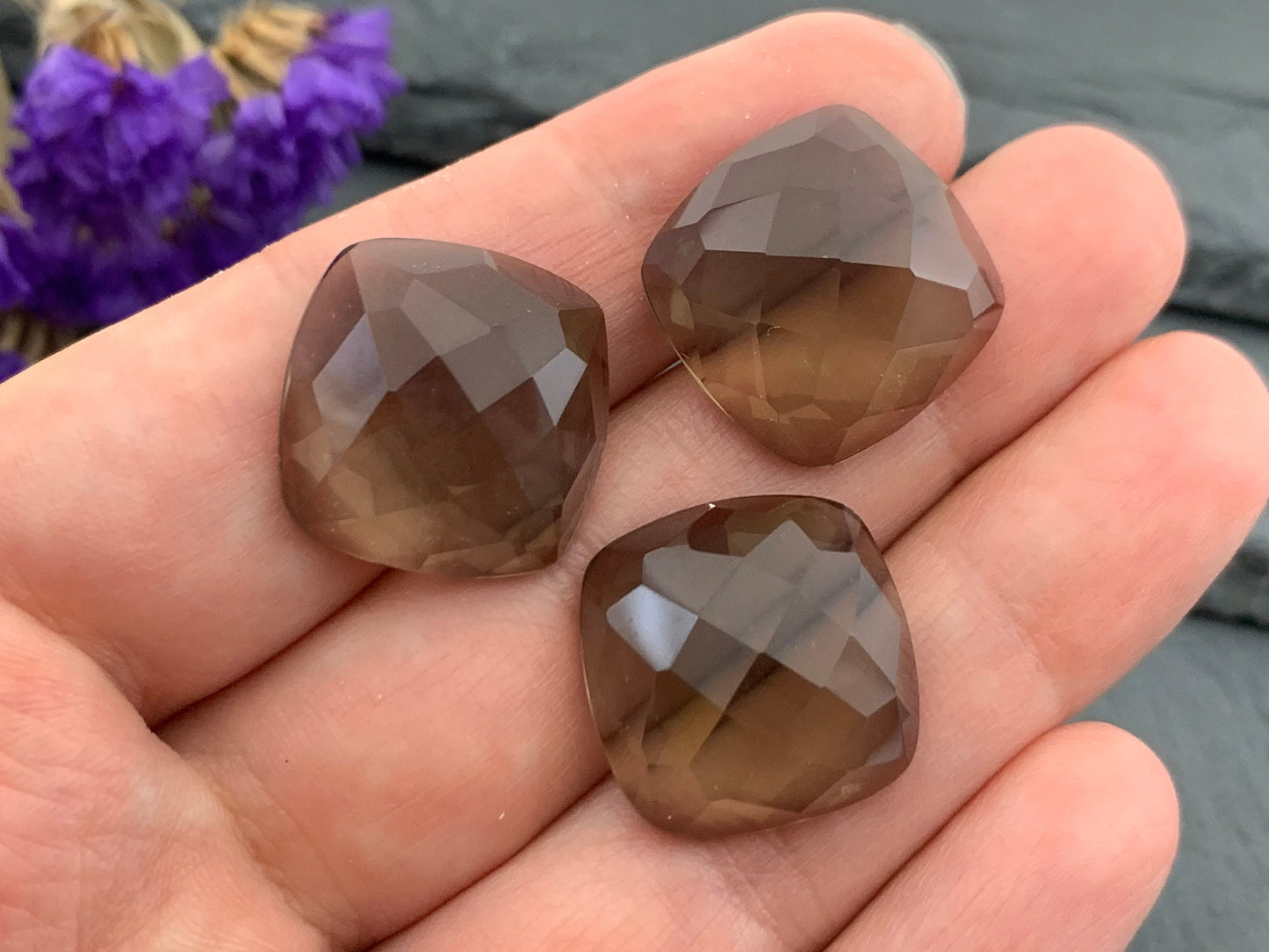 Faceted Smokey Quartz square 18mm cabochon - Calibrated cabochons