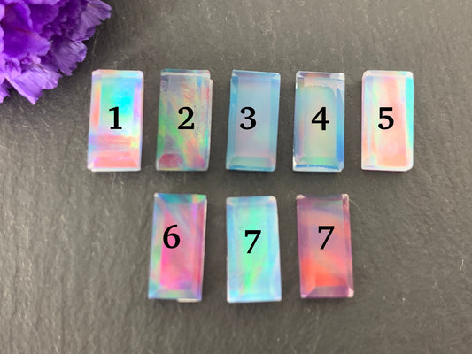 Step Cut Aurora Opal 5x9mm cabochon - Doublet cabochons