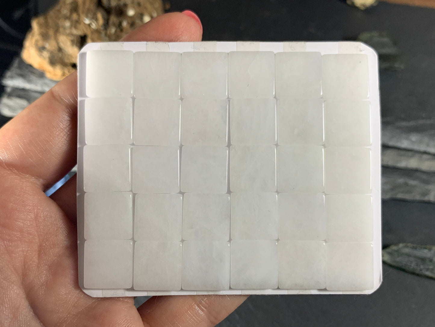 Flat White Quartzite square 12x12mm cabochon - calibrated cabochons