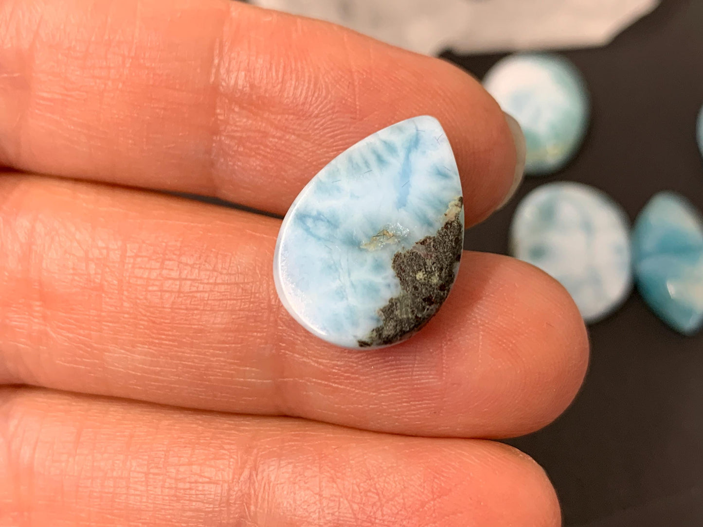 Larimar pear, oval, marquise 18mm long cabochon