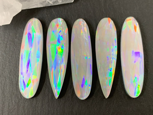Faceted Mystic Rainbow Quartz pear, oval 8x30mm cabochon doublet