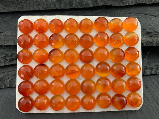 Faceted Carnelian round 8mm Cabochon- Calibrated cabochons