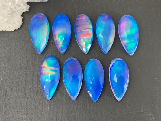 Faceted Aurora Opal pear 9x20mm cabochon - Doublet cabochon