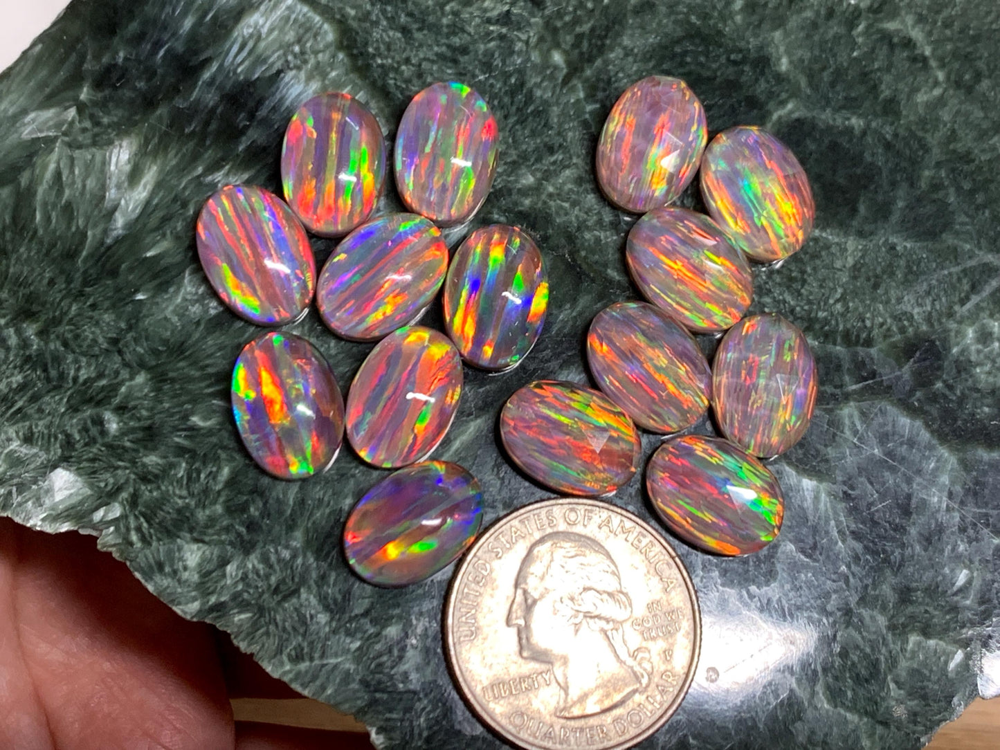 Aurora Opal Oval 10x14mm Cabochon – Rainbow Fire Doublets – Man Made Cabochon *