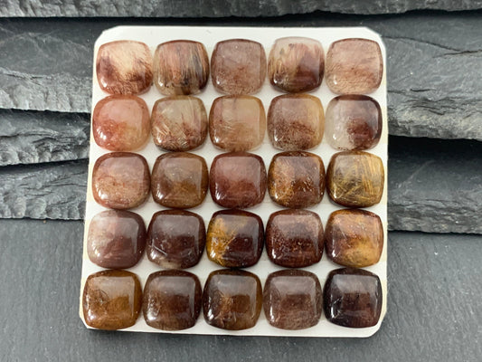 Rutilated Quartz square cushion 12mm cabochon - Calibrated cabochons